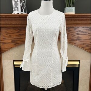 Avec Les Filles Womens White‎ Cotton Cut-Out Eyelet Mini Dress Size XSmall NEW